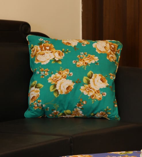 Green Floral 100% Cotton 16 x 16 Inches Cushion Cover