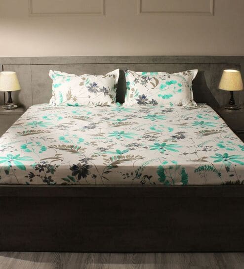 Green Floral 144 TC 100% Cotton Double Bedsheet with 2 Pillow Covers