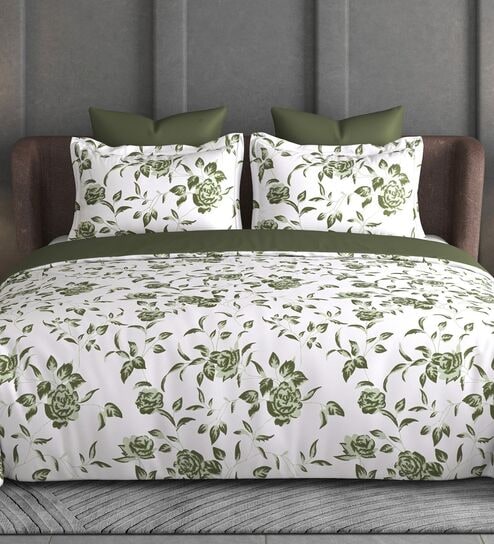 Green Floral 600TC Cotton Super King Sized Double Bedsheet with 2 Embroidery Pillow Covers