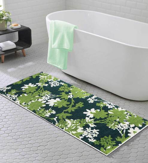 Green Floral Polyester AntiSkid Bathmat by Obsessions