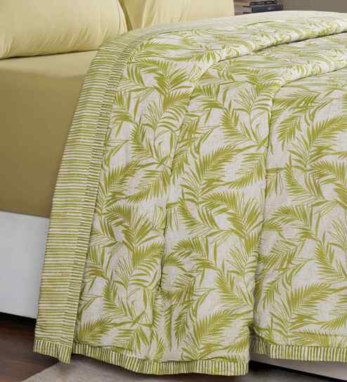 Green Floral Print Cotton Double Bed Dohar