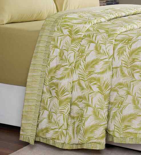 Green Floral Print Cotton Single Bed Dohar