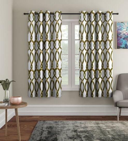 Green Floral Polyester 5Ft Semisheer Eyelet Window Curtains (Set Of 2)