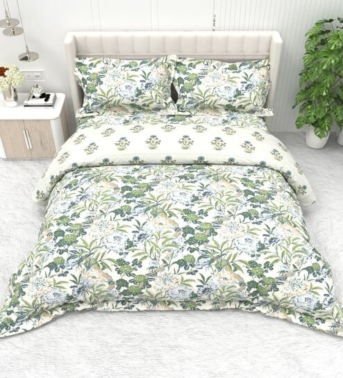 Green Forest 4-Piece Combo Of Double Bed AC Comforter & Bedsheet Set