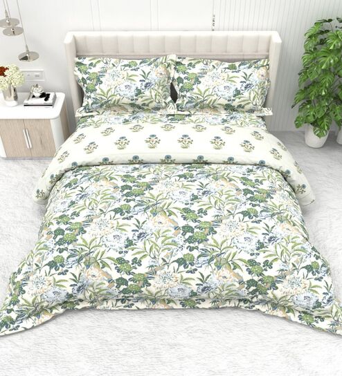 Green Forest 4-Piece Combo Of Double Bed Cold Weather Comforter & Bedsheet Set