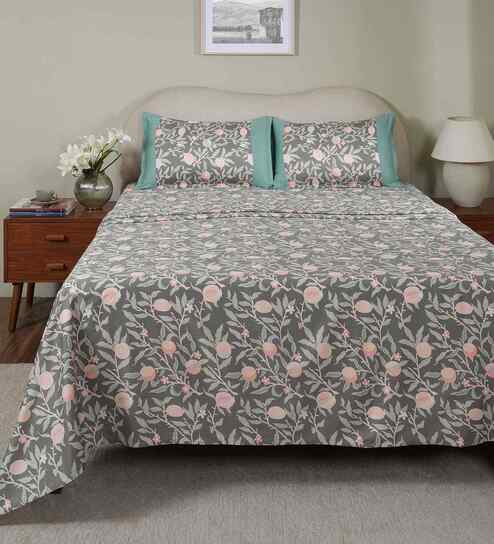 Green Fruit Print 200 TC Cotton Single Bed Sheet with 1 Pillow Cover Sensory Bloom Collection