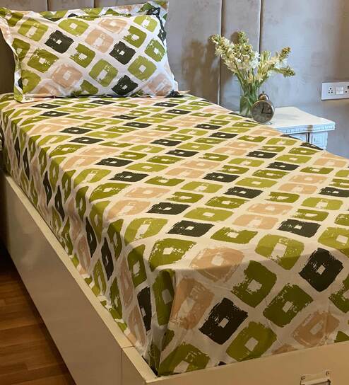 Multicolor Geometric 190 TC 100% Cotton Single Bed Sized Bed Sheets With 1 Pillow Cover by Bells & Whistles