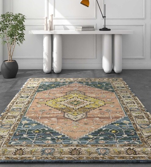 Green Geometrical Wool 3 ft X 5 ft Hand Tufted Carpet by Jaipur Rugs