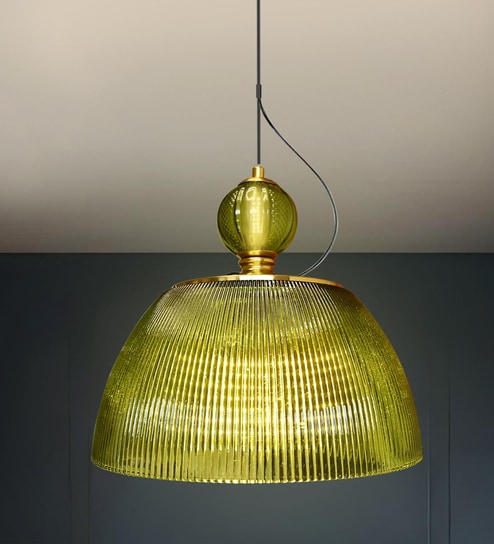 Green Glass Pendant Light with Gold Accent