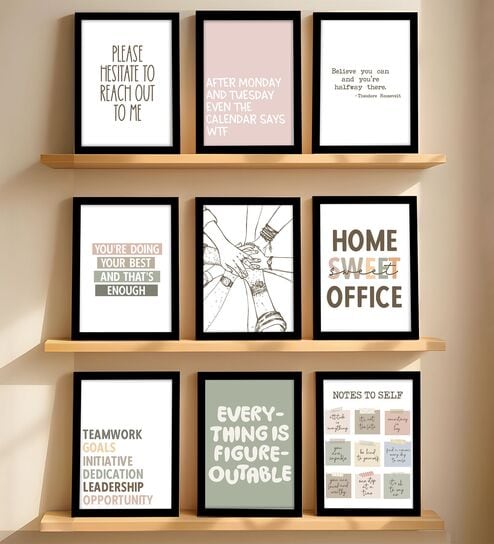Motivational Office Wall Art Framed Set of 9