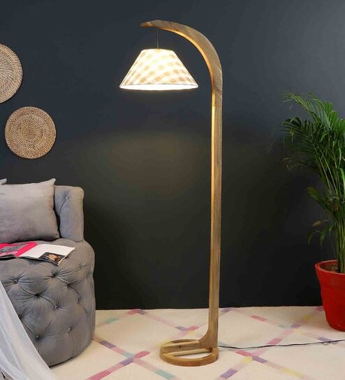 Green Iron & Cloth Shade Club Floor Lamp With Wood Base by Sapphire