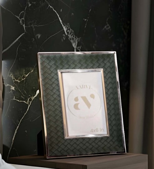 Green Leather & Metal Weave Wall And Tabletop Photo Frame 5X7Inches
