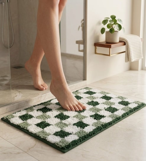 Green Microfiber 23X15 Inches Anti-Skid Bath Mat