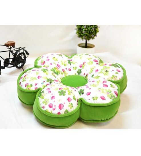 Buy Green Microfiber And Velvet 24 X 24 Inch Flower Shape Floor
