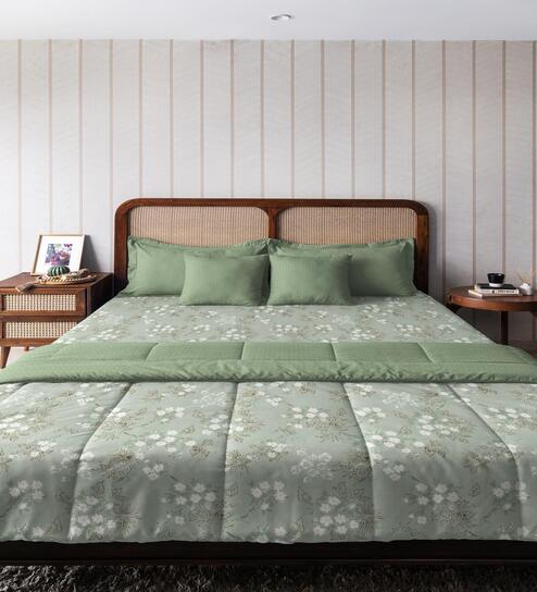 Green Microfiber Floral 150 GSM Double Bed Comforter