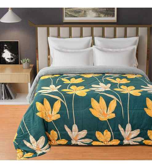 Green Microfiber Floral 180 GSM Double Size Reversible Comforter