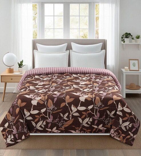 Brown Floral Reversible 180 GSM Double Bed AC All Season Comforter