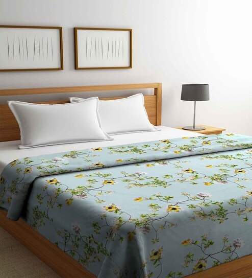 Green Microfiber Floral 250 GSM Double Blanket