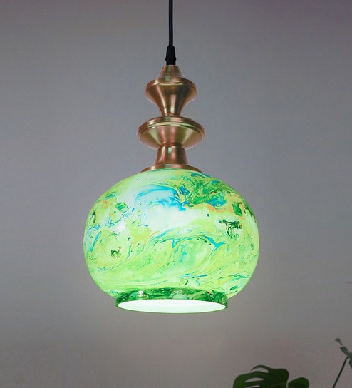 Green Mild Steel and Glass Single Hanging Light