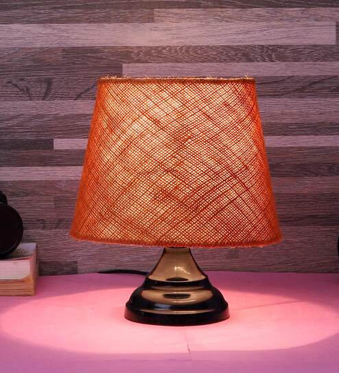 Green Natural Fiber Shade Table Lamp With Black Base By Foziq