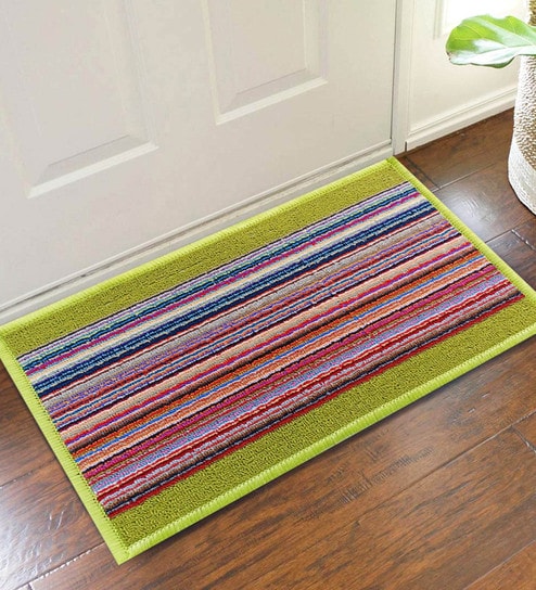Green Nylon Geometric Pattern 23x15 Inch AntiSkid Door Mat