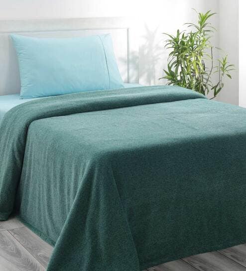 Green Solid 110 TC Cotton Single Bed Cover by Maspar