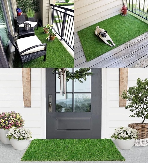 Green Plastic 18x30 Inches Pet Friendly Balcony Grass Mat