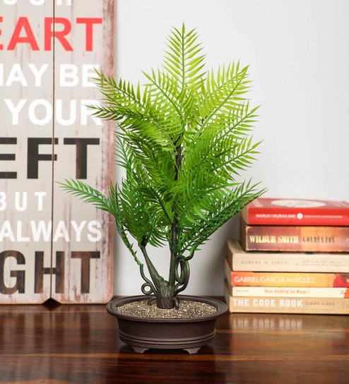 Green Plastic Artificial Bonsai with Pot