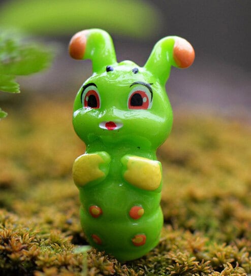 Green Plastic Cute Caterpillar Set Of 12 Garden Figurine