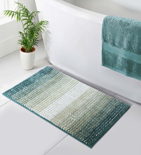 Green Polyester 32X20 Inches Anti-Skid  Bath Mat