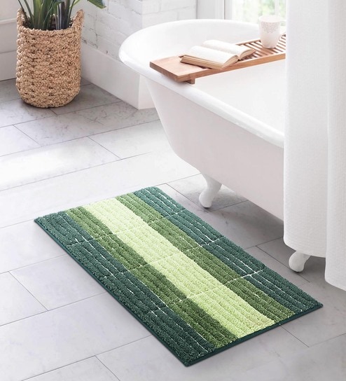 Green Polyester 32X20 Inches Anti-Skid  Bath Mat