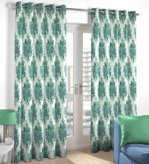 Buy Green Polyester 9x4 Feet Kasio Extra Long Door Curtain By
