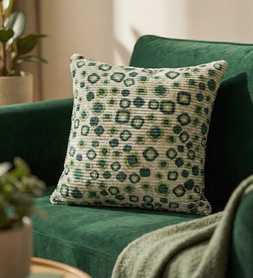 Green Polyester Abstract 18x18 inches Cushion Cover
