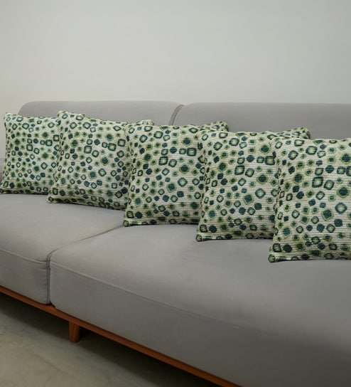 Green Polyester Abstract 18x18 inches Cushion Covers Set of 5