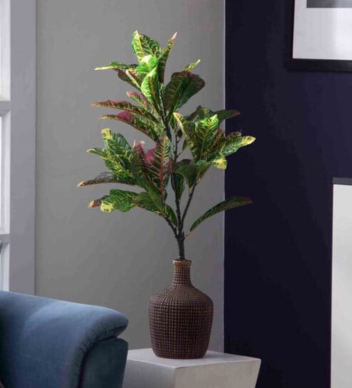 Green Polyester Artificial Croton Plant without Pot