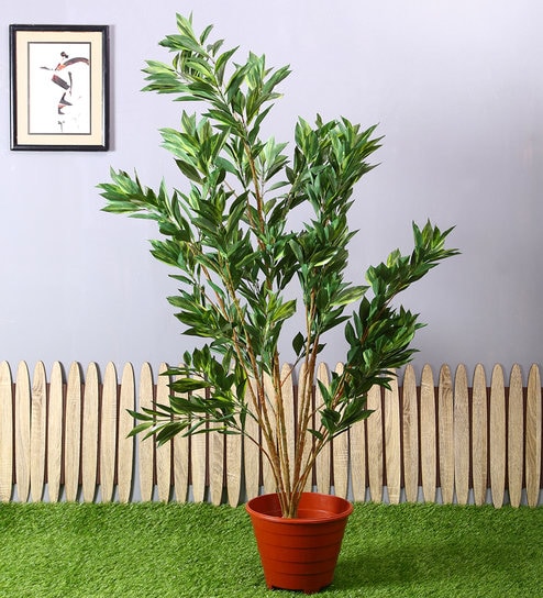 Green Polyester Artificial Draceana Plant Without Pot