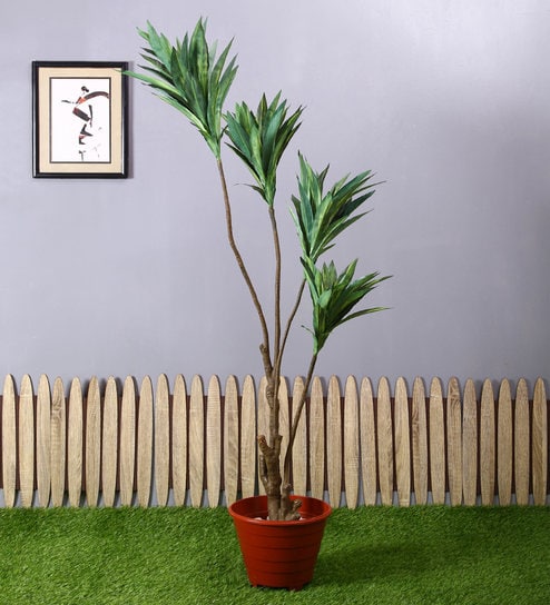 Green Polyester Artificial Draceana Plant Without Pot