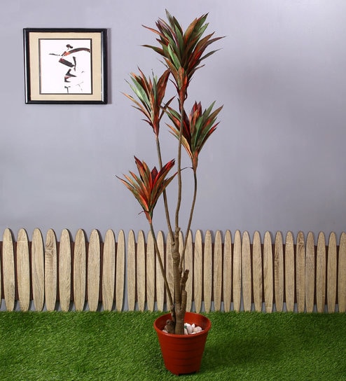 Green Polyester Artificial Draceana Plant Without Pot