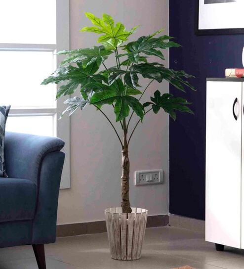 Polyester Green Fatsia Without Pot Artificial Plants