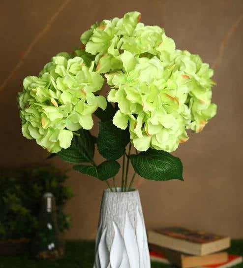 Green Polyester Fabric Decorative Artificial Hydrangea Flower Bunch
