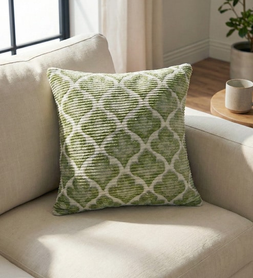 Green Polyester Floral 18x18 inches Cushion Cover