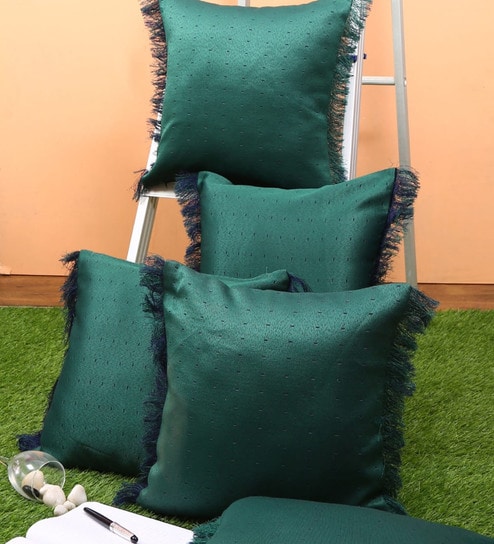 Green Polyester Polka Dots 40x40 inches Cushion Covers Set of 5