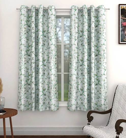 Green Floral Polyester 5 Ft Light Filtering Eyelet Window Curtain