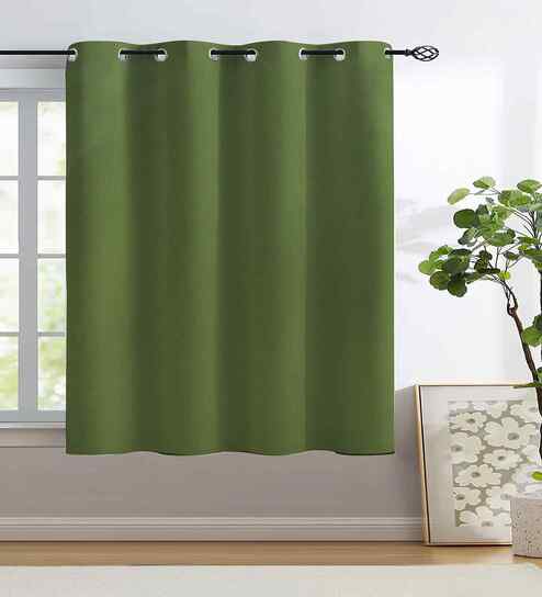 Green Polyester Solid 5ft Greenout Eyelet Window Curtain (1 Pc)