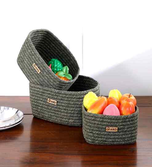 Green Polypropelyene Braided Tri Color Storage Basket