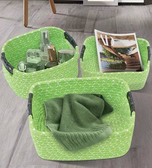 Green Polypropylene Non Foldable Multi Purpose Make Up Organiser (Set of 3) by Obsessions