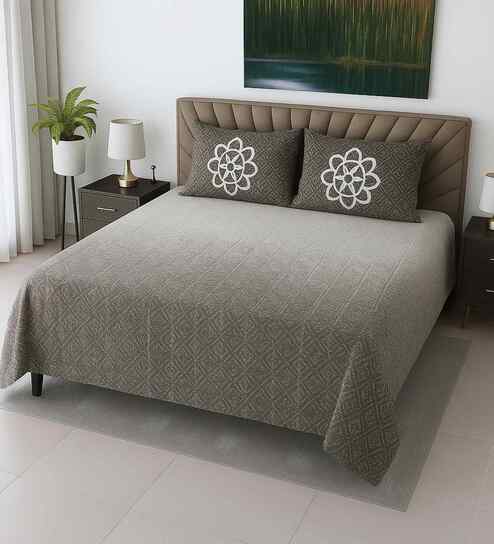 Green Shade Abstract 400 TC Cotton SuperKing Sized Double Bedsheet with 2 Pillow Covers Luxury Series Collection