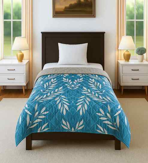 Green Shade Cotton Floral 300 GSM Single Bed Cotton Comforter