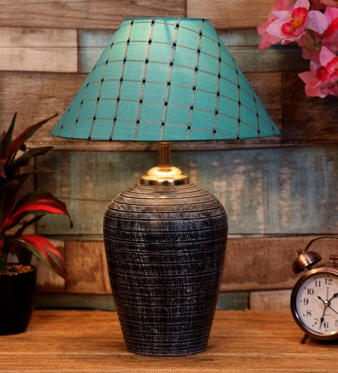 Green Shade Table Lamp With Terracotta Base By Foziq