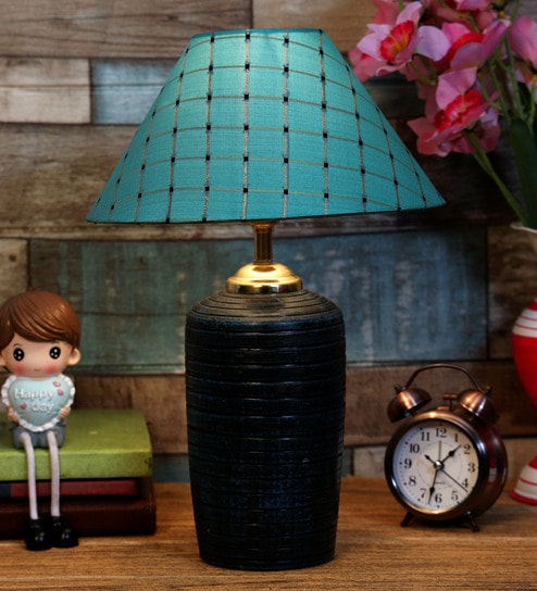 Green Shade Table Lamp With Terracotta Base By Foziq
